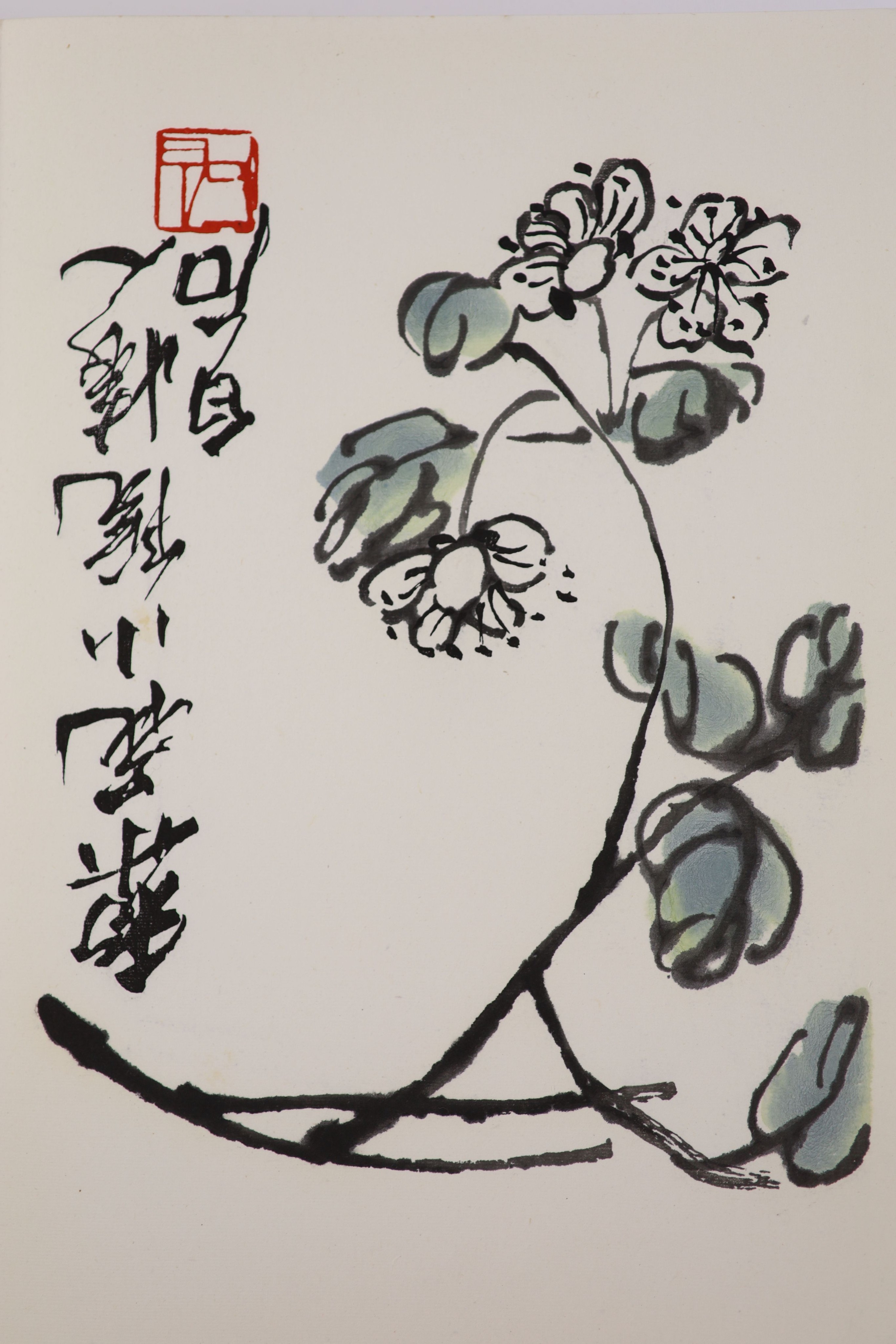 Qi Baishi (1864 - 1957) A book of Qi Baishi woodblock prints in a brocade case. Published by Rongbaozhai, Beijing, 1952. 31.5cm x 25cm